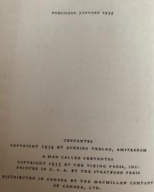 塞万提斯传   英译本  布面精装   书脊、封面烫金图案    木纹纸印刷    1935年老版书