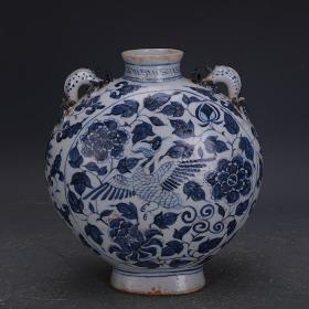 ★特价秒杀1280★精品瓷器■【★★元青花剥皮釉手绘凤穿牡丹龙耳扁瓶
