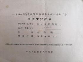 1954年高等院校毕业生登记表