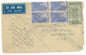 贴印度客邮邮票7枚，西藏拉萨1952年航空寄美国