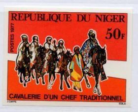 尼日尔邮票，1977年骑兵部队印样，传统的酋长骑兵，非洲军队