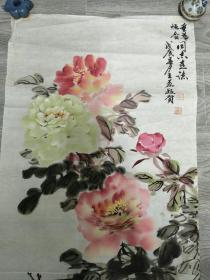 山东画家王磊，花鸟。保真，90X50