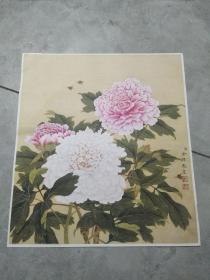 余稚花鸟牡丹字画斗方形书画宣纸画芯未装裱国画古画工笔画 折叠发货 高35宽31厘米