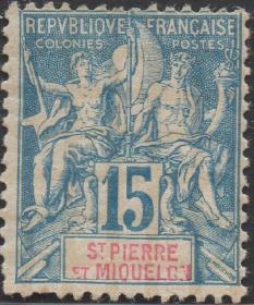 法属塞内加尔邮票ZE，1892年航海与商业女神，15c