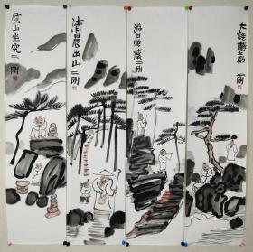 南京书画院画家、国家一级美术师【刘二刚】人物四条屏