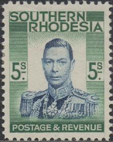 英联邦邮票A，英属南罗得西亚1937年乔治六世国王，5sh，高值