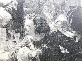 【现货 包邮】1890年小幅木刻版画《最后的宴会》(das letzte gastmahl der generale wallensteins)尺寸如图所示（货号400878）