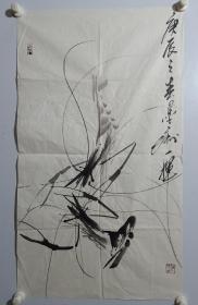 保真“当代虾王”墨痴大师国画《水墨虾》一幅，尺寸96.5×55cm