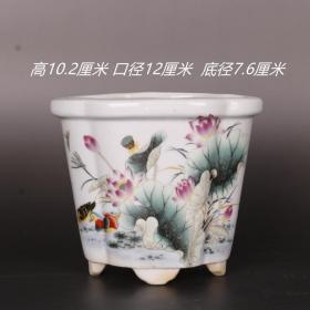 民国粉彩荷花花鸟多肉荷花菖蒲花盆古董老陶瓷旧货古玩瓷器老货摆