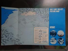 SALT LAKE WALLEY PICTURE MAP美国犹他州盐湖城及周边地区鸟瞰图 手绘版 80年代 16开折页 英文版 盐湖谷景点图文介绍。