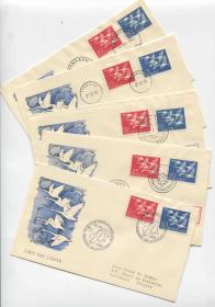 挪威瑞典芬兰冰岛丹麦 1956年 北欧合作年 天鹅 首日实寄封FDC-A11 DD