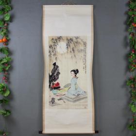 新品国画人物画古玩山水画仿古中堂画名画餐厅客厅挂墙柳下美女图