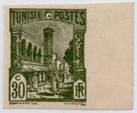 突尼斯邮票，1926年伊斯兰教清真寺试色印样，古代建筑街道服装5