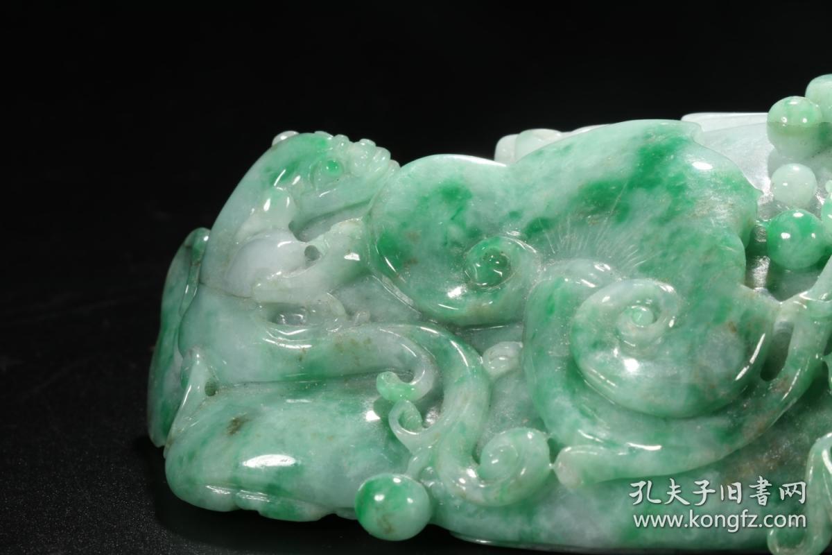 清代 A货老翡翠雕“吉祥如意”镇尺
