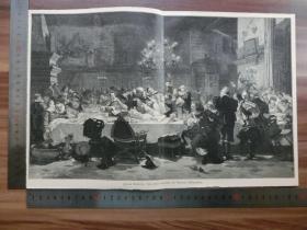 【现货 包邮】1890年小幅木刻版画《最后的宴会》(das letzte gastmahl der generale wallensteins)尺寸如图所示（货号400878）