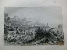 【百元包邮】《太湖,波罗庙》中国题材钢版画 托马斯.阿罗姆 (Thomas Allom)作品  1845年 尺寸约27.2×21厘米 (货号T001363)