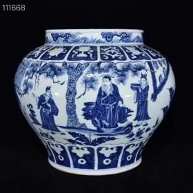 元青花“三顾茅庐”人物故事纹罐，