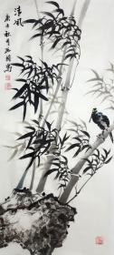 【终身保真真迹字画，取自画家本人】裴兴国/吉林省美术家协会会员。2014年他为当地博物馆创作3件工笔画作品，将在博物馆永久陈列。三尺水墨大写意花鸟画7《清风》《竹石图清趣》（98cm×48cm）。