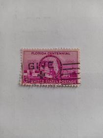 美国邮票 3c  1945年发行 佛罗里达州建州100周年1845—1945年 盖有红十字会戳记 极其罕见 佛罗里达州（英文：State of Florida），中文简称为佛州，是美国南部的一个州，亦属于墨西哥湾沿岸地区，是美国人口第四多的州。
