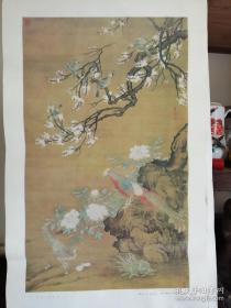 名家画鸟画大张画页，任选，标价为一张。王渊，明陈洪绶，华喦山雀爱梅、明代吕纪，沈恢花鸟图、张大千墨荷图、李方鹰苍松怪石、沈铨松鹤图、吴昌硕铁网珊瑚，一斛玉珠三斗酒，刘海粟红梅，王雪涛万紫千红，林暖苏菊花；李敬仕红叶山雀；陈半丁岁寒有同心，恭贺新禧，梅花牡丹图。