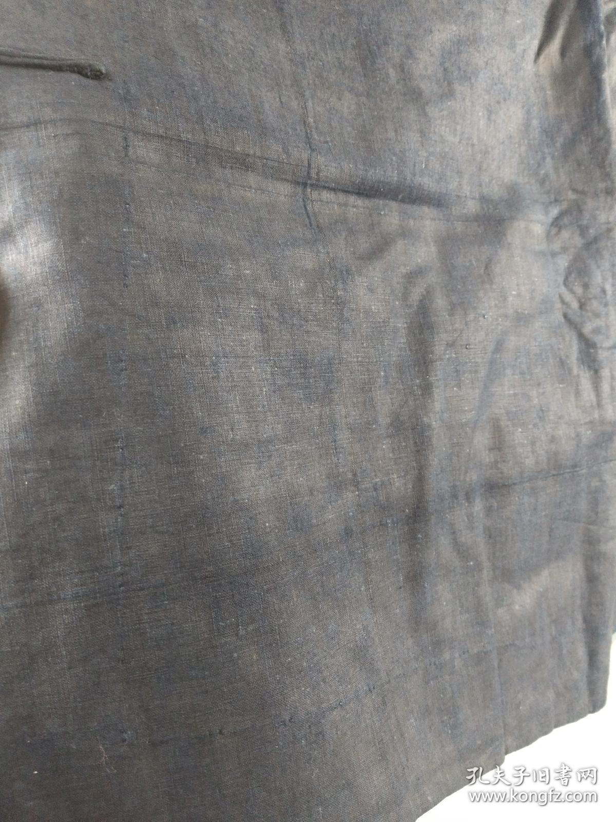 蓝色夹花边粗布上衣