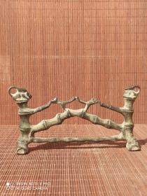 古玩收藏  铜器  铜笔架   竹节松鼠笔架  尺寸长宽高:14/2.2/7.5厘米，重量:0.52斤