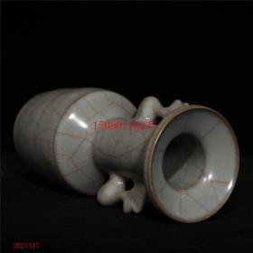 古董古玩老瓷器收藏 宋官窑双耳瓶18*8CM