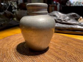 日本锡器 丸形茶叶罐
