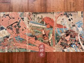 歌川国芳初期武者画经典《三井寺合战》新田义贞四天王破城门之图 日本南北朝战争 江户浮世绘原版画