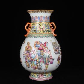 清乾隆粉彩斗茶图人物双耳瓶 古玩190805花瓶古董古瓷器  37×22厘米  10200
