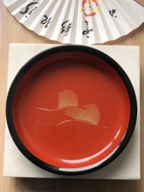 天然木胎｜鎏金双鹤实木厚胎朱漆大钵