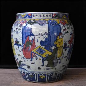 明萬磿五彩琴棋书画纹画缸规格43.6*42cm