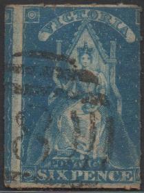 英联邦邮票E，英属澳大利亚维多利亚州1858年女王登基，6p蓝色