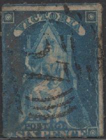 英联邦邮票E，英属澳大利亚维多利亚州1858年女王登基， 蓝色6p