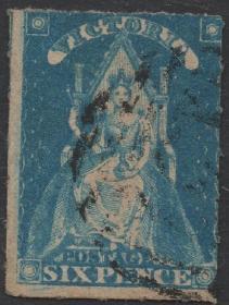 英联邦邮票E，澳大利亚维多利亚州1858年女王登基，6p浅蓝色