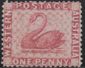英联邦邮票，英属西澳大利亚1861年天鹅1p，濒危野生动物鸟类