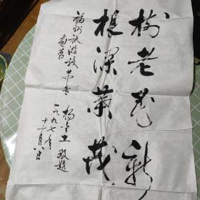 杨金土先生书法《福州旅游中专惠存.枝老花新根深叶茂》保真.包快递