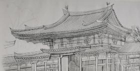 平山郁夫佛寺版画《平等院 凤凰堂》日本最美古建筑 铅笔素描珂罗版 四开限定350