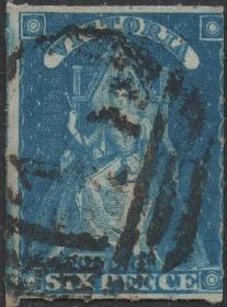 英联邦邮票E，英属澳大利亚维多利亚州1858年女王登基 ，6p蓝色