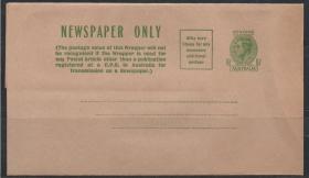 英联邦澳大利亚报纸专用邮资邮简，1937乔治五世新闻出版物传播