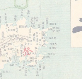 光绪三十一年（1905年）《山东省地图》（原图高清复制）,(山东武定府济南府临清东昌泰安曹州兖州济宁沂州青州胶州莱州登州青岛烟台威海招远昌邑潍坊寿光临淄利津滨州德州禹城历城运城曹县滕州莒县沂水蒙阴日照诸城莱芜临朐即墨曲阜嘉祥东阿阳谷巨野高唐聊城馆陶博平老地图老地名），图名为《山东省》，图中包含很多山东省旧县名，现在很多旧县地名已经发生了变化。请看府界。山东省地理地名历史变迁地图史料。裱框后，风貌好