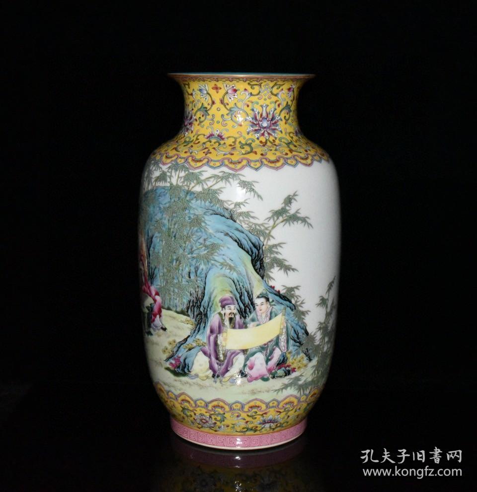 清代乾隆粉彩竹林七贤人物故事冬瓜瓶