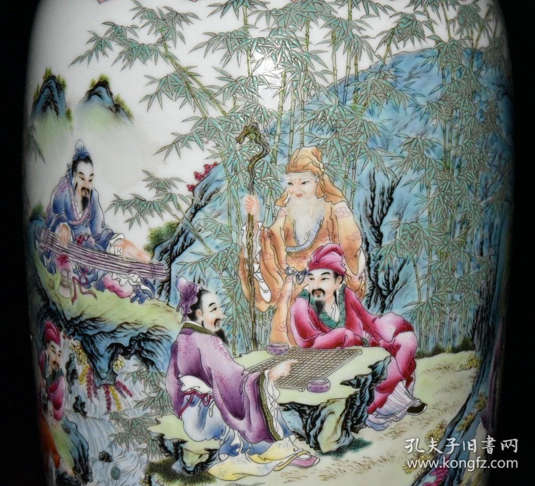 清代乾隆粉彩竹林七贤人物故事冬瓜瓶