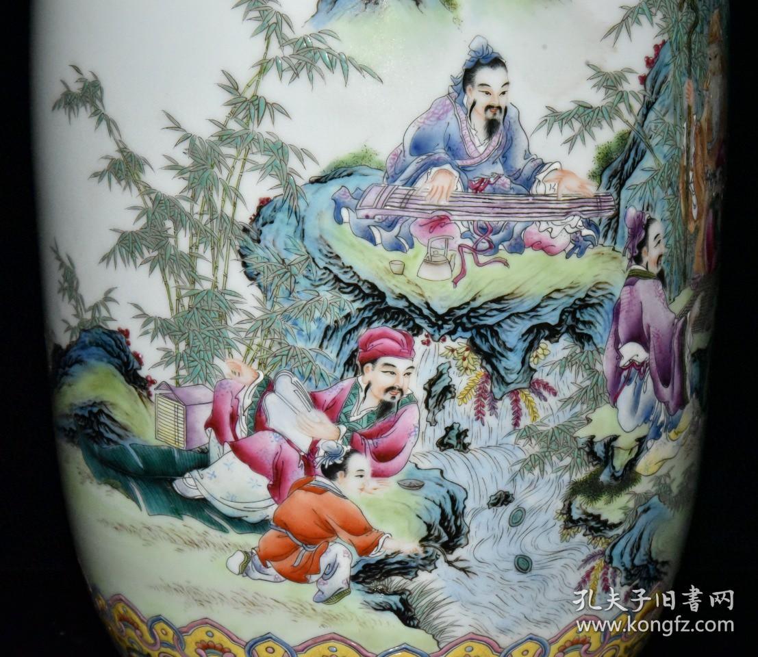 清代乾隆粉彩竹林七贤人物故事冬瓜瓶