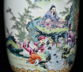 清代乾隆粉彩竹林七贤人物故事冬瓜瓶