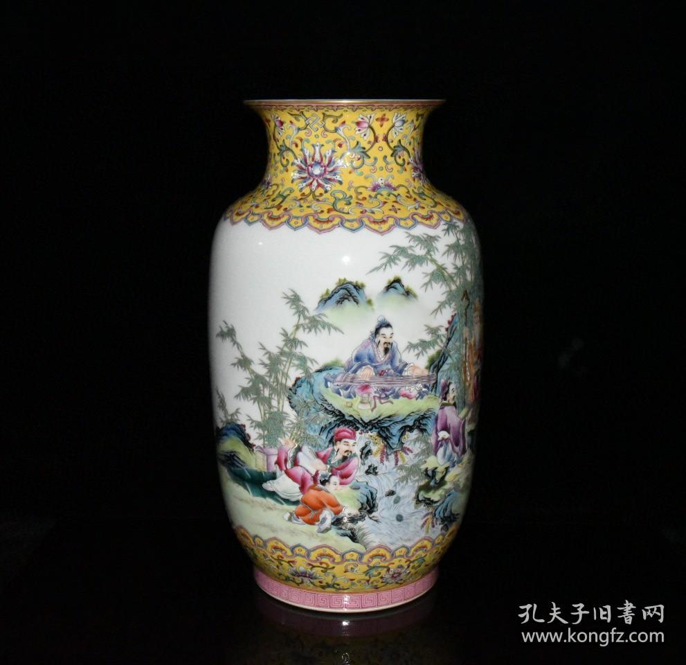 清代乾隆粉彩竹林七贤人物故事冬瓜瓶