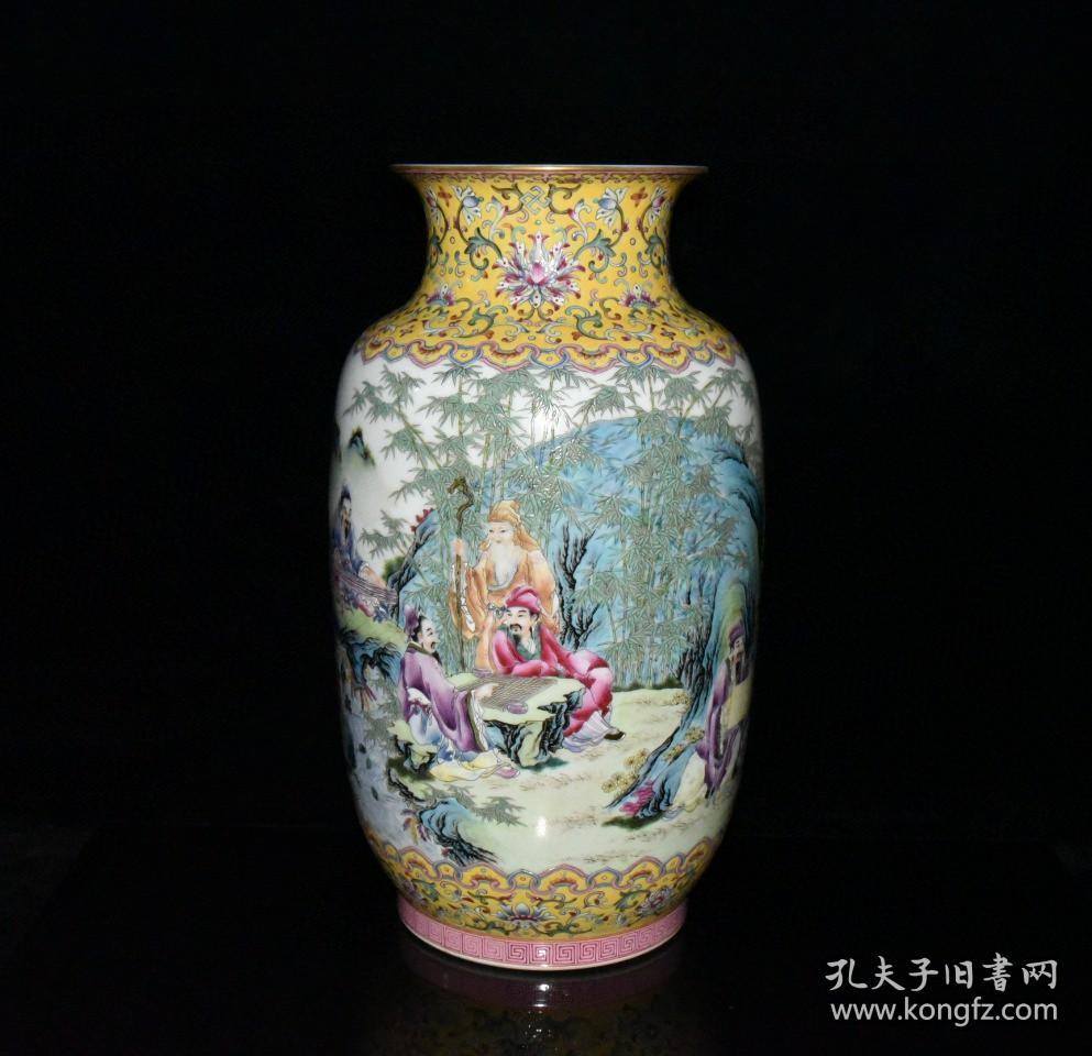 清代乾隆粉彩竹林七贤人物故事冬瓜瓶