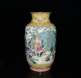 清代乾隆粉彩竹林七贤人物故事冬瓜瓶