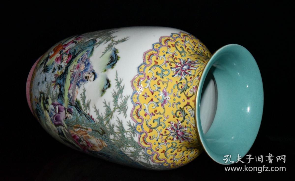 清代乾隆粉彩竹林七贤人物故事冬瓜瓶