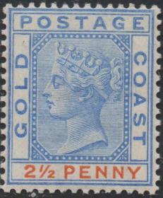 英联邦邮票D，英属黄金海岸1891年维多利亚女王2.5p，王冠钻宝石